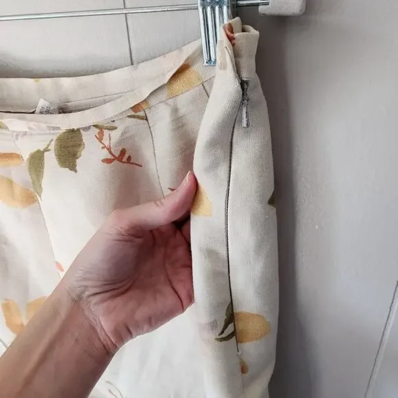 Annie Alexander Floral Wide Leg Hise Rise Linen Pants 14 Cream Orange Trousers - Picture 6 of 9